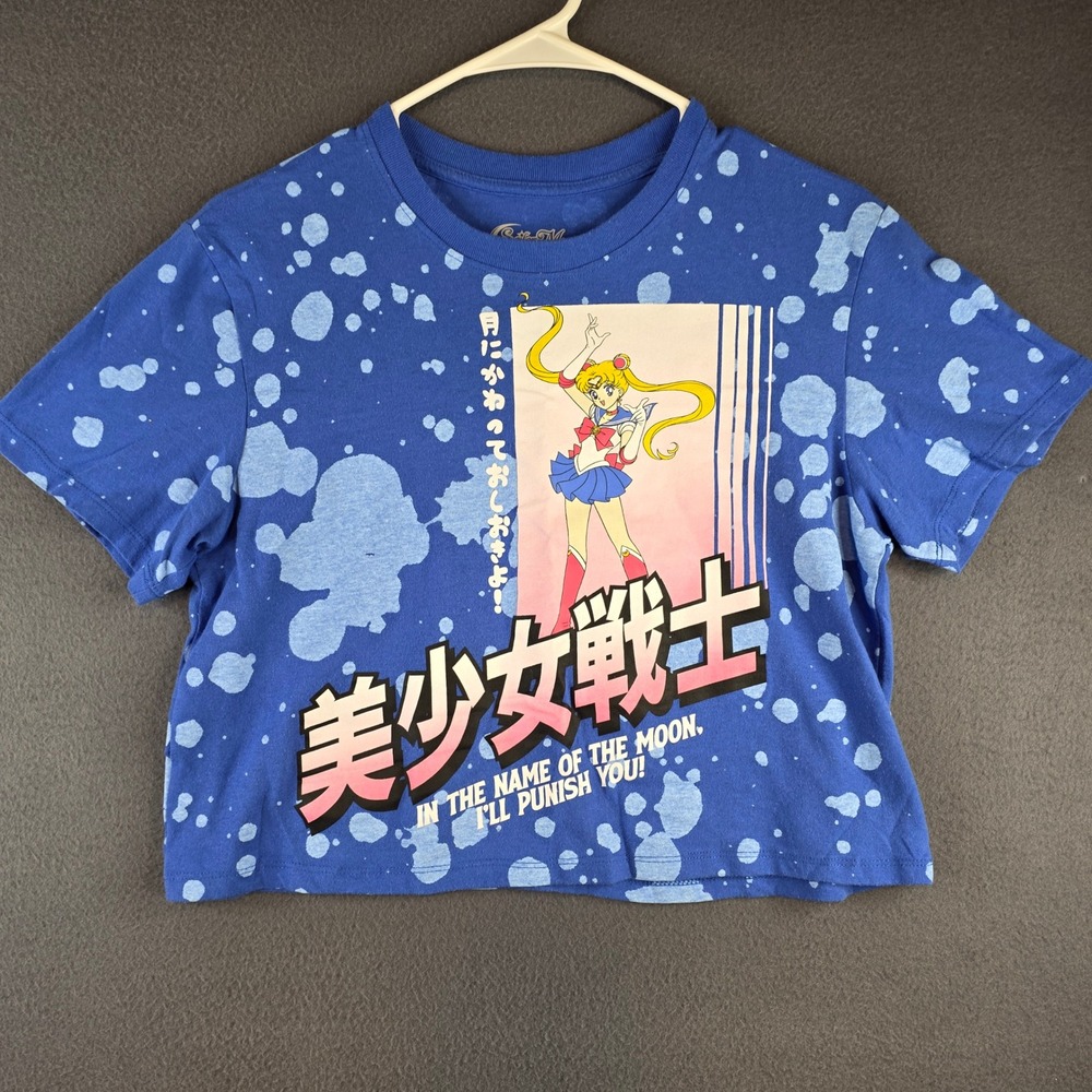 Sailor Moon Blue Bleach Wash‎ Crop Top Graphic T-Shirt Small Cropped Tee